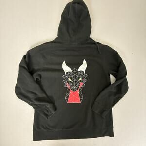 District V.I.T. Fleece Hoodie Mens M Black Graphic Bull Head Pullover Sweatshirt